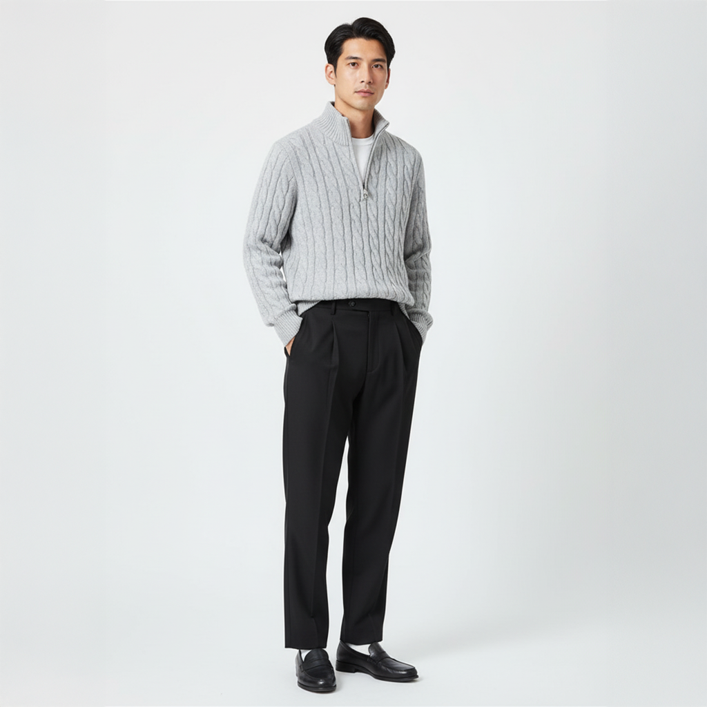 Outfit Men grau mit Pullover und schmalen Hosen - 2 - Atelier-Zofia