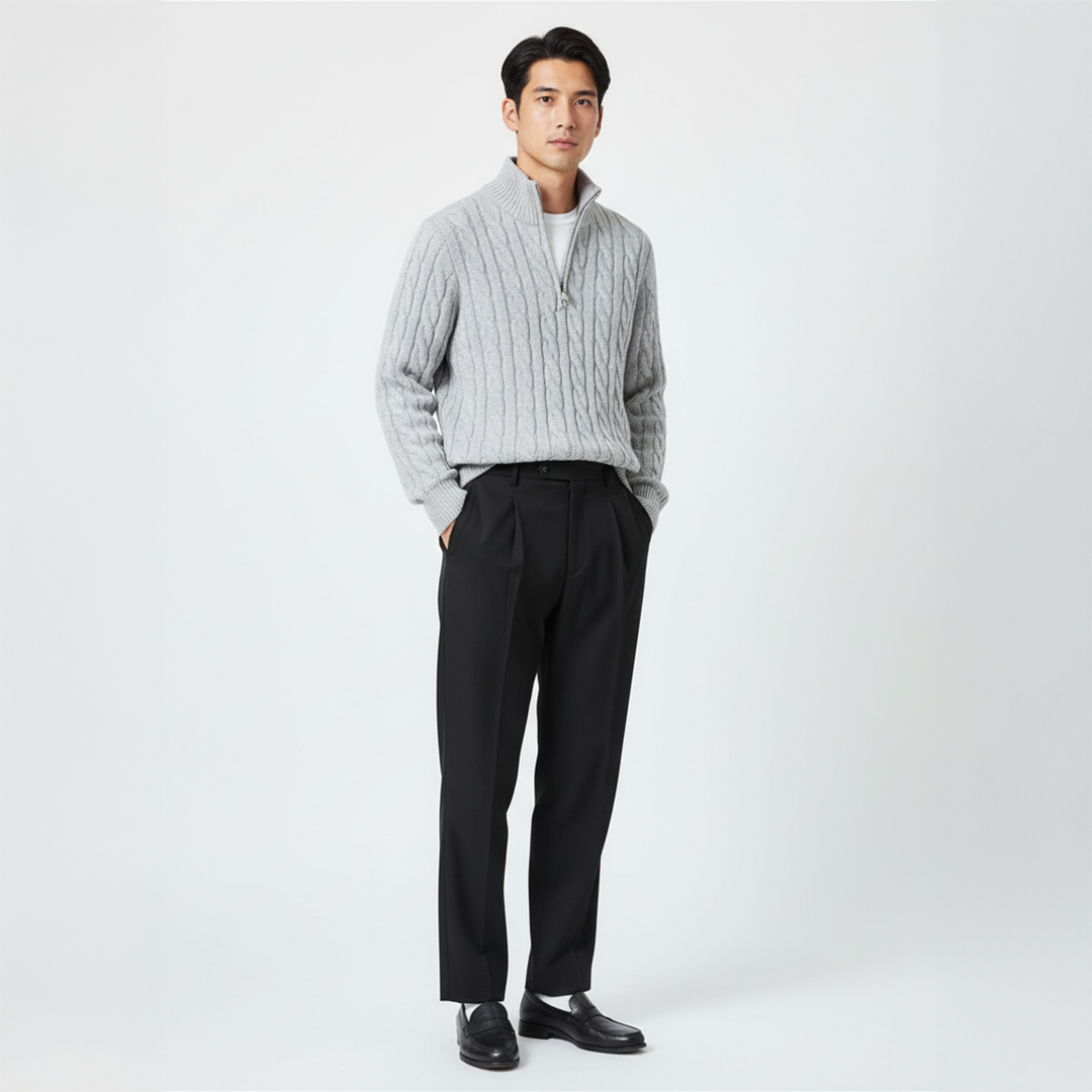Outfit Men grau mit Pullover und schmalen Hosen - 2 - Atelier-Zofia