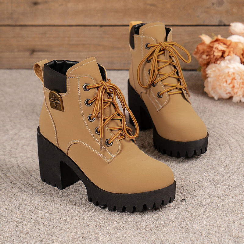 Damen Boots schwarz mit Blockabsatz und Schnürverschluss - 4 - Atelier-Zofia