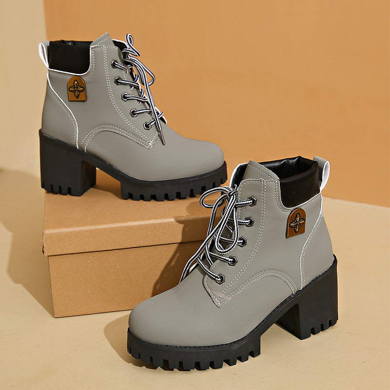 Damen Boots schwarz mit Blockabsatz und Schnürverschluss - 5 - Atelier-Zofia