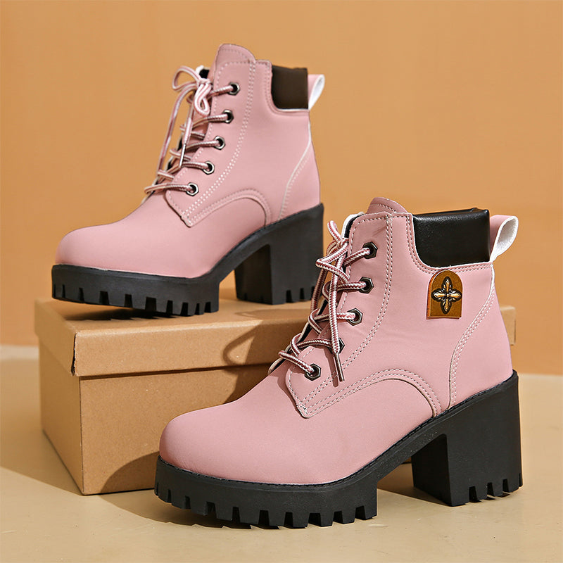 Damen Boots schwarz mit Blockabsatz und Schnürverschluss - 6 - Atelier-Zofia