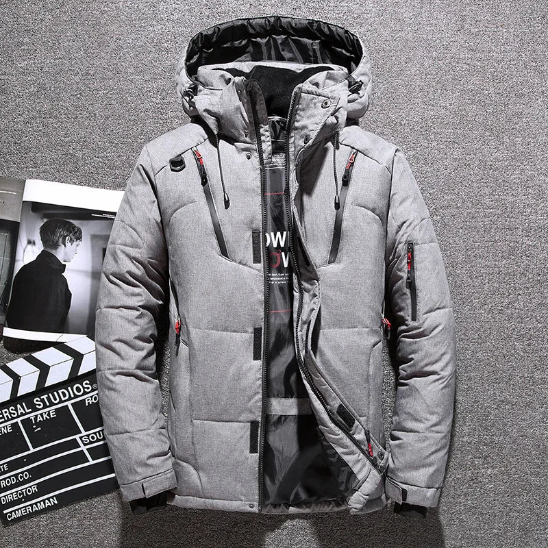 Winterjacke Herren orange mit figurbetontem Schnitt und Kapuze - 5 - Atelier-Zofia