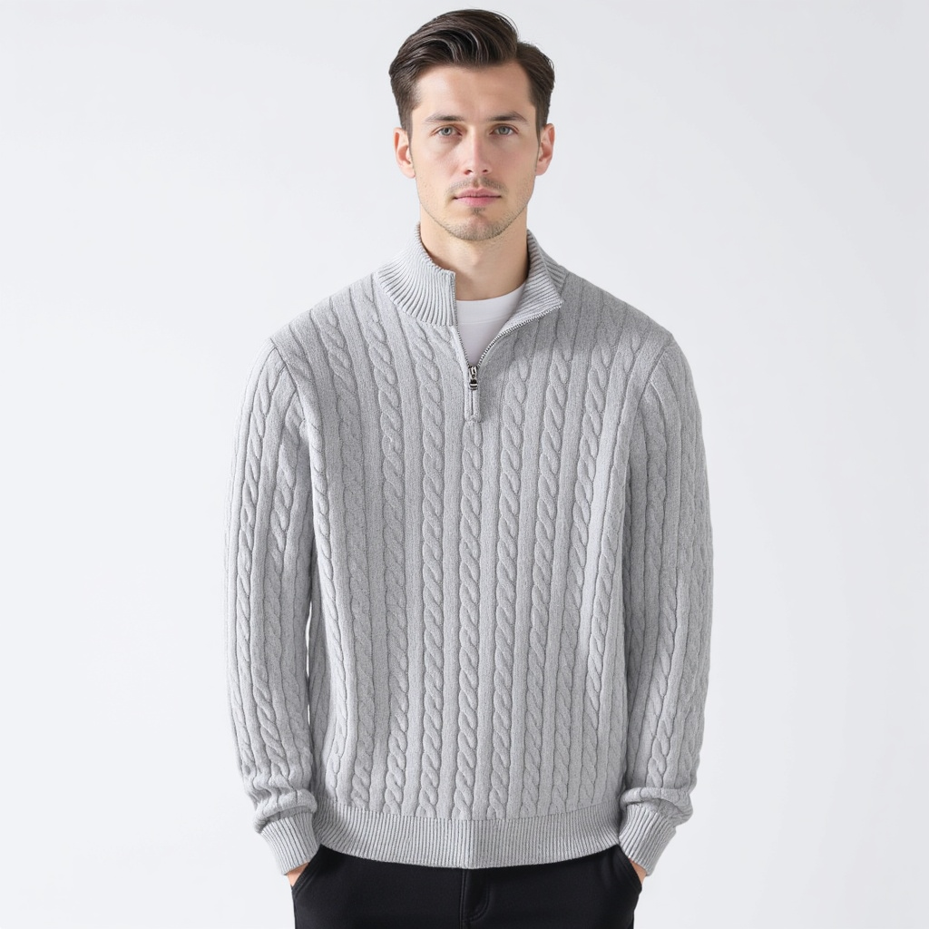 Pullover Herren blau mit Zopfdesign und Reißverschluss - 4 - Atelier-Zofia