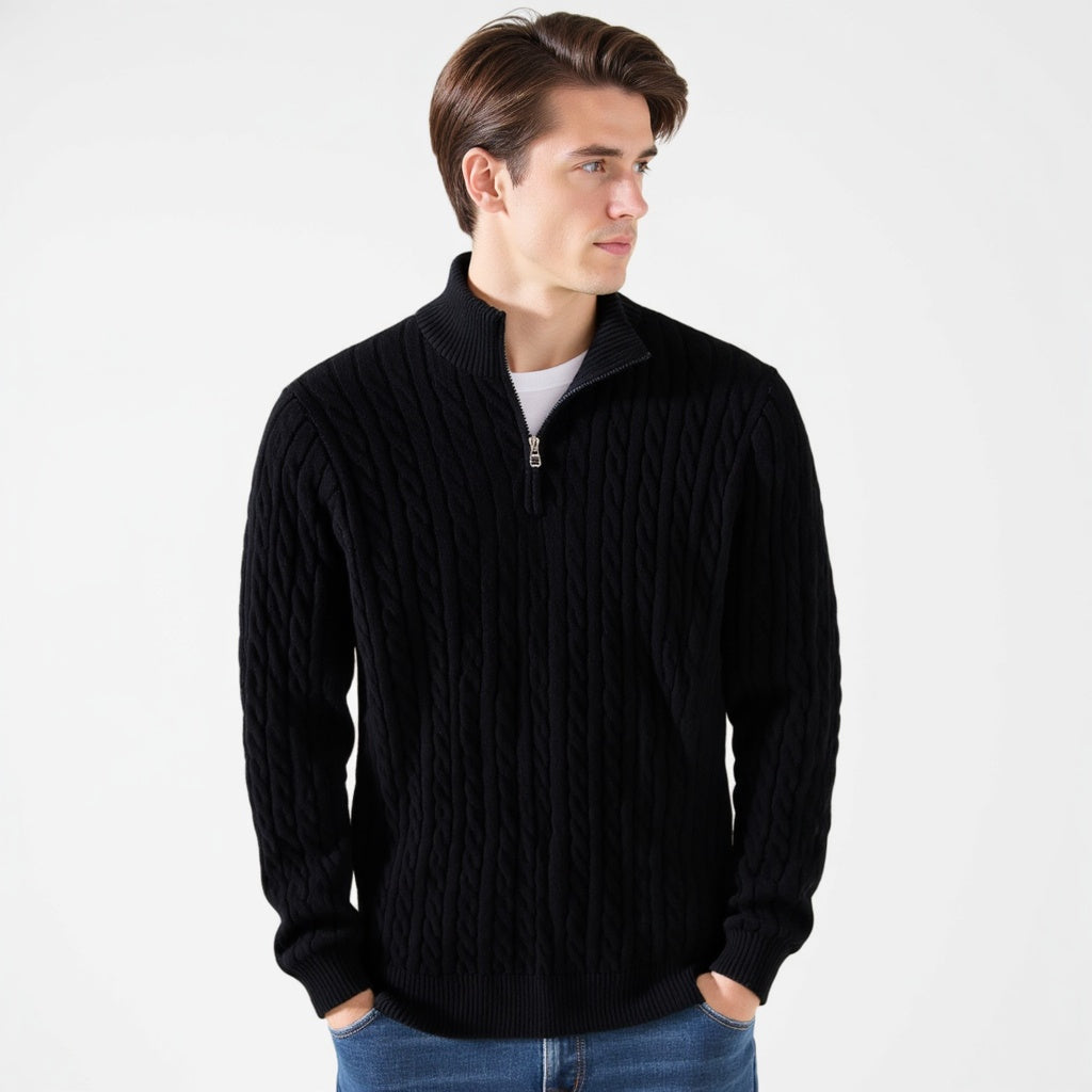 Pullover Herren blau mit Zopfdesign und Reißverschluss - 6 - Atelier-Zofia