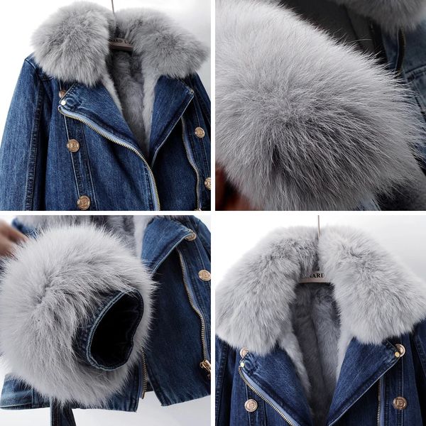 Jacke Damen blau tailliert mit Kunstfellkragen und -ärmeln - 4 - Atelier-Zofia