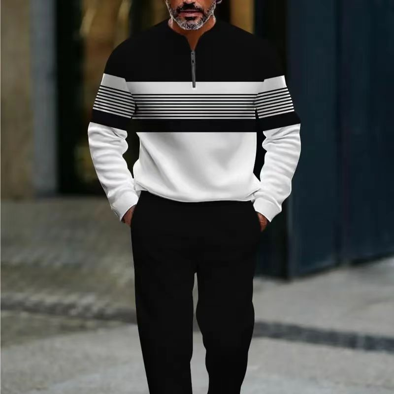 Outfit Men schwarz und beige mit Zip-Hemd und bequemen Hosen - 1 - Atelier-Zofia