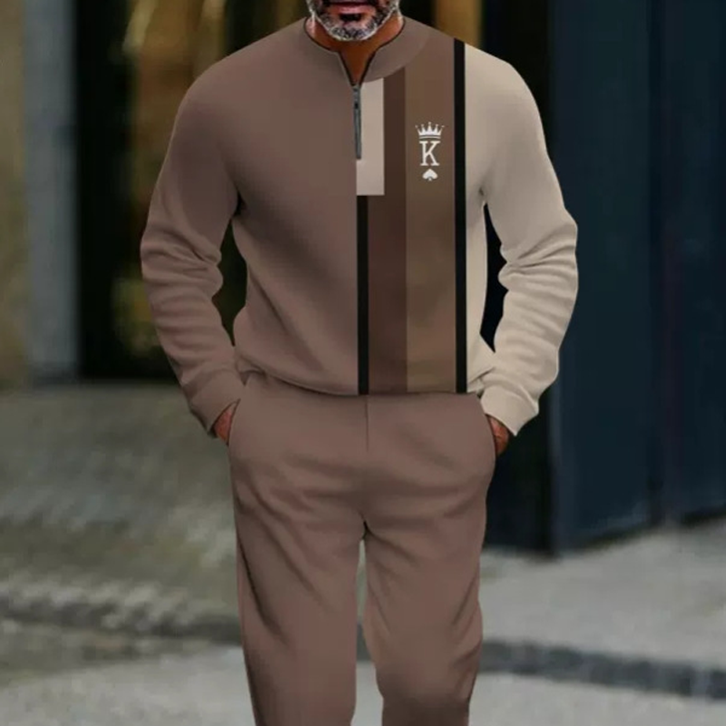 Outfit Men schwarz und beige mit Zip-Hemd und bequemen Hosen - 3 - Atelier-Zofia