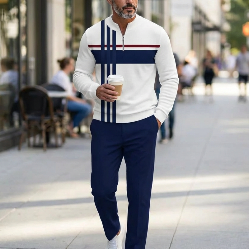 Outfit Men schwarz und beige mit Zip-Hemd und bequemen Hosen - 4 - Atelier-Zofia