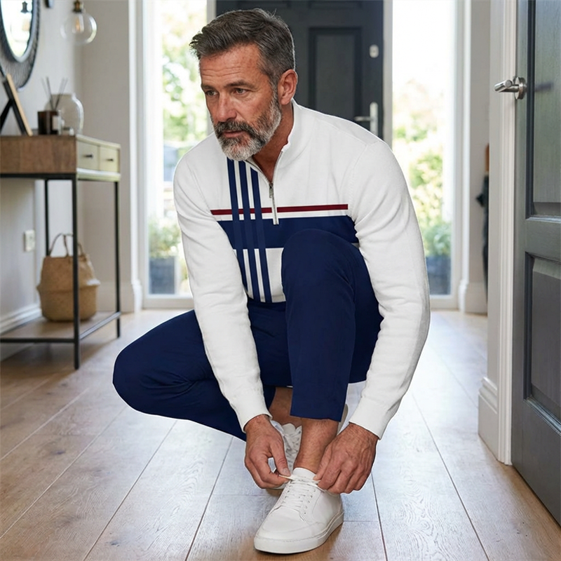Outfit Men schwarz und beige mit Zip-Hemd und bequemen Hosen - 7 - Atelier-Zofia