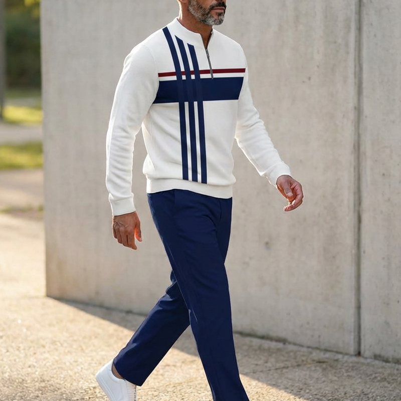 Outfit Men schwarz und beige mit Zip-Hemd und bequemen Hosen - 11 - Atelier-Zofia