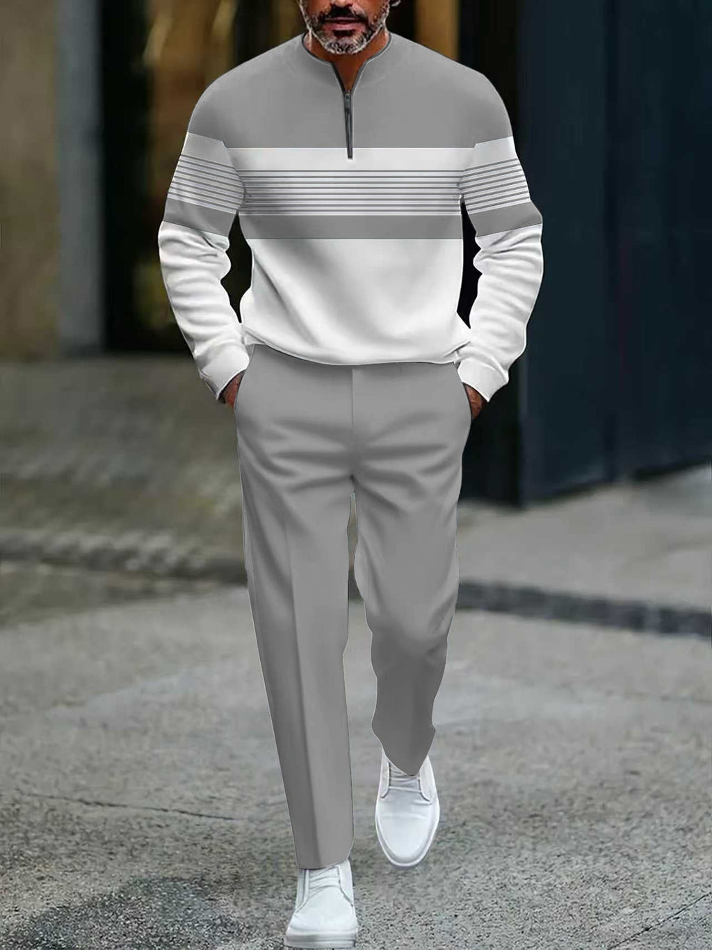 Outfit Men schwarz und beige mit Zip-Hemd und bequemen Hosen - 13 - Atelier-Zofia