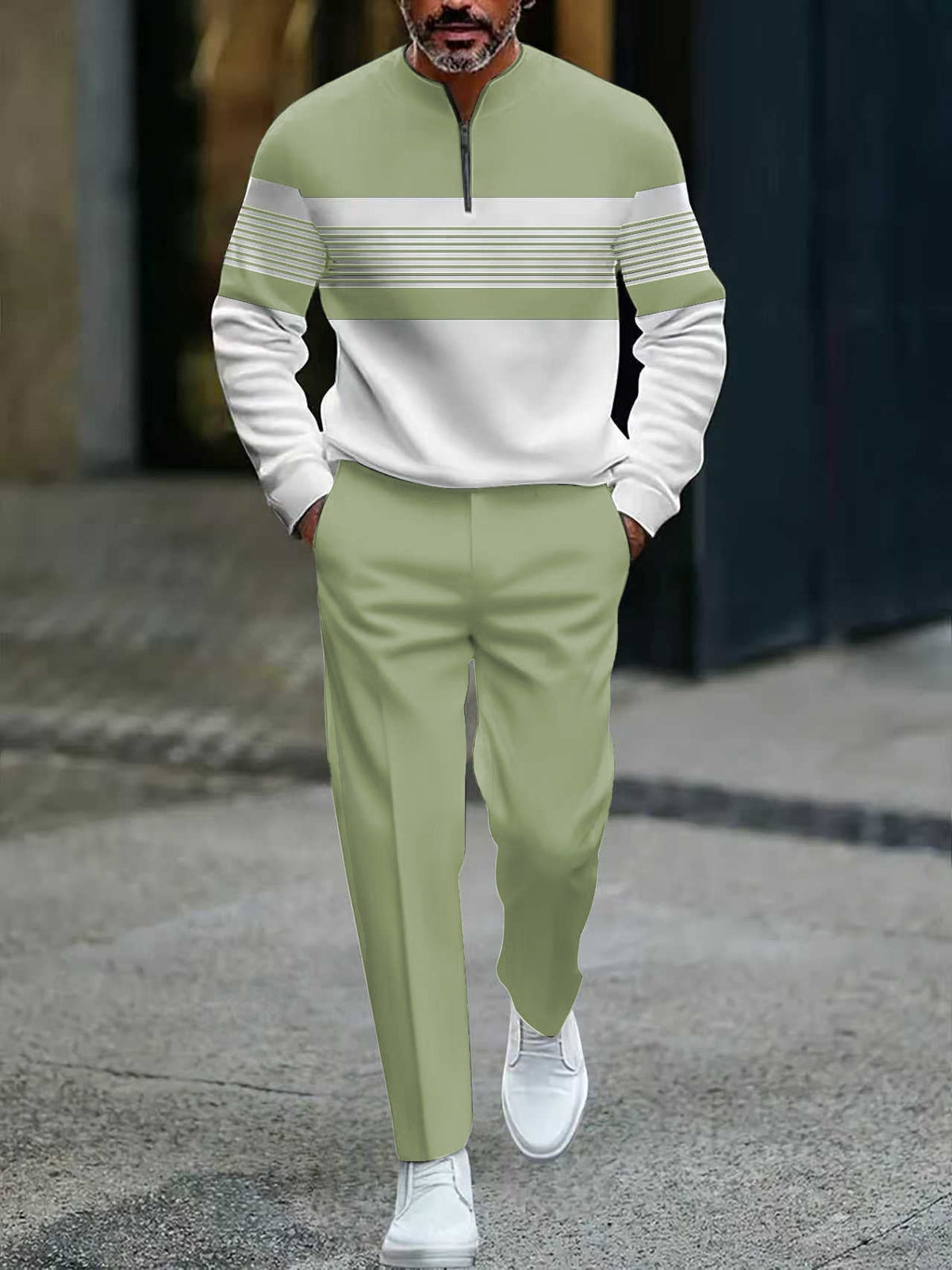 Outfit Men schwarz und beige mit Zip-Hemd und bequemen Hosen - 14 - Atelier-Zofia