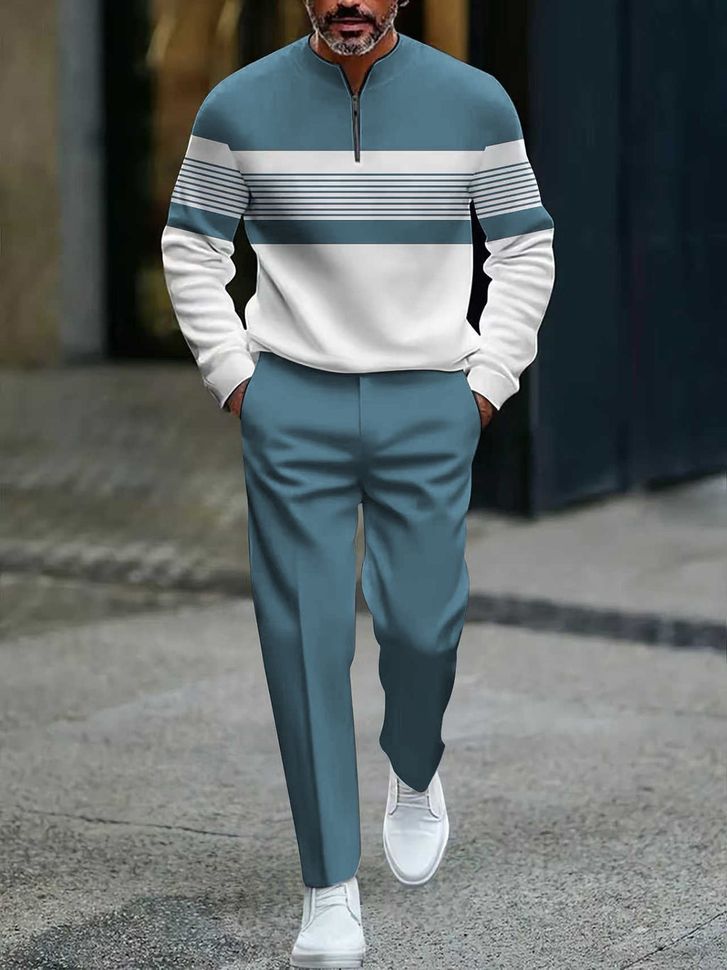 Outfit Men schwarz und beige mit Zip-Hemd und bequemen Hosen - 15 - Atelier-Zofia