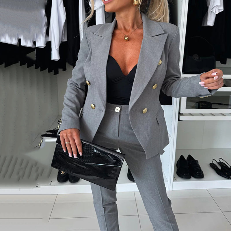 Blazer Damen grau figurbetont mit doppelten Knöpfen - 3 - Atelier-Zofia