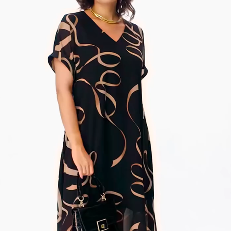 Maxikleid Damen schwarz mit V-Ausschnitt und kurzen Ärmeln - 3 - Atelier-Zofia