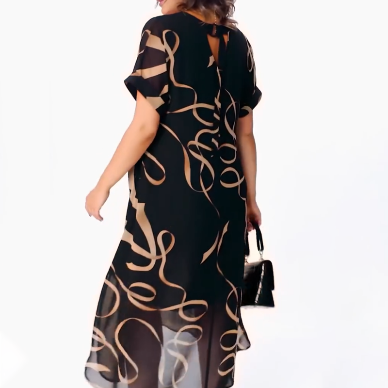 Maxikleid Damen schwarz mit V-Ausschnitt und kurzen Ärmeln - 4 - Atelier-Zofia