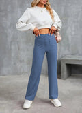 Hose Damen blau hochtailliert mit Knopfdetails - 3 - Atelier-Zofia