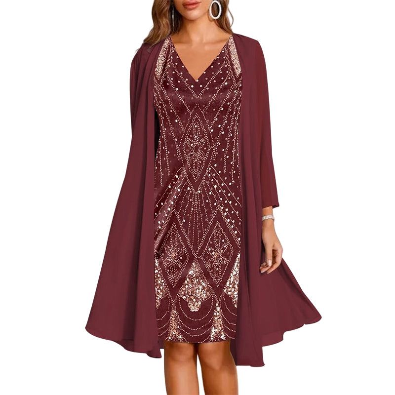 Maxikleid Damen rot figurbetont mit V-Ausschnitt und schwingendem Schnitt - 1 - Atelier-Zofia