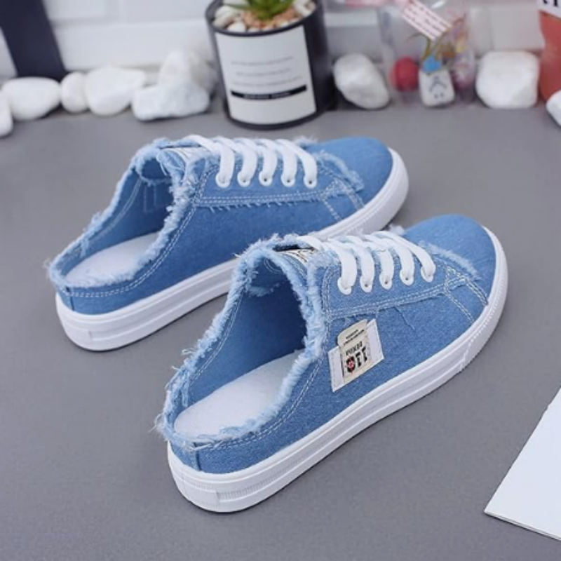 Sneakers Damen blau mit offener Ferse und lässigem Design - 1 - Atelier-Zofia