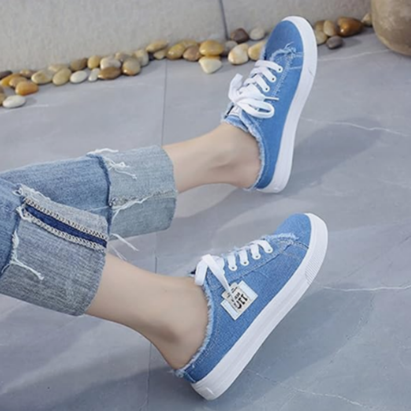 Sneakers Damen blau mit offener Ferse und lässigem Design - 3 - Atelier-Zofia