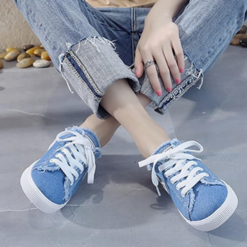 Sneakers Damen blau mit offener Ferse und lässigem Design - 4 - Atelier-Zofia