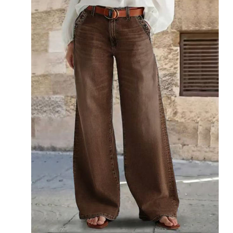 Damen Jeans blau weit mit hohem Bund und Gürtelschlaufen - 2 - Atelier-Zofia