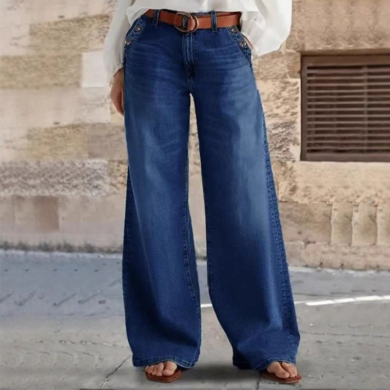 Damen Jeans blau weit mit hohem Bund und Gürtelschlaufen - 3 - Atelier-Zofia