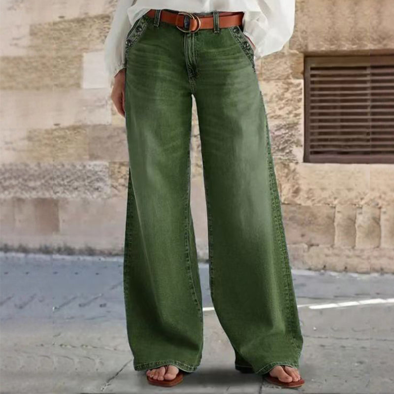 Damen Jeans blau weit mit hohem Bund und Gürtelschlaufen - 4 - Atelier-Zofia