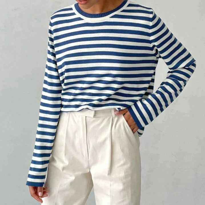 Pullover Damen blau-weiß gestreift mit weitem Schnitt - 2 - Atelier-Zofia