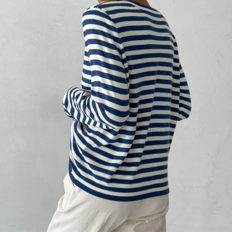 Pullover Damen blau-weiß gestreift mit weitem Schnitt - 3 - Atelier-Zofia