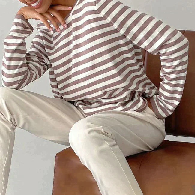 Pullover Damen blau-weiß gestreift mit weitem Schnitt - 7 - Atelier-Zofia