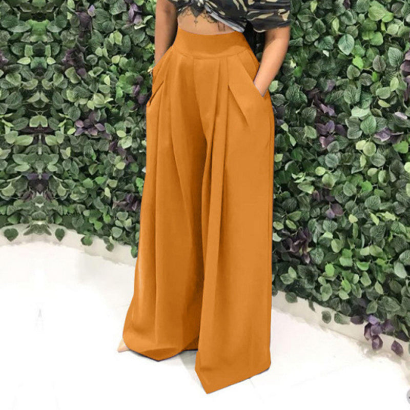 Weite Hose Damen orange mit hohem Bund und praktischen Taschen - 2 - Atelier-Zofia