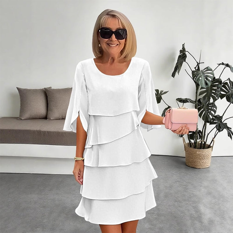 Kleid Damen schwarz figurbetont mit fließendem Schnitt und kurzen Ärmeln - 6 - Atelier-Zofia