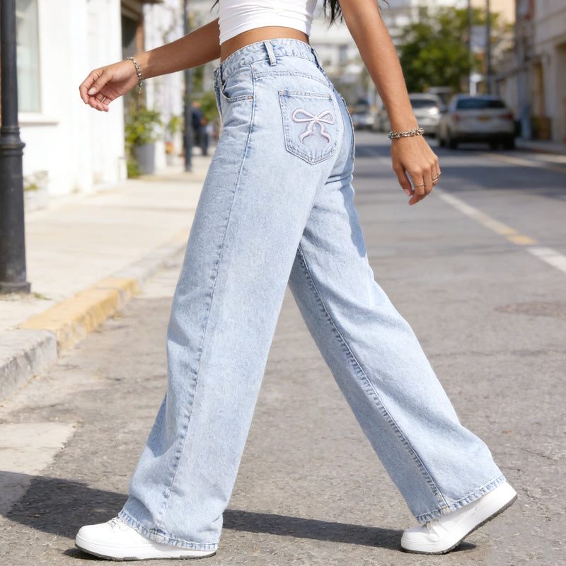 Hose Damen hellblau weit geschnitten mit hohem Bund - 2 - Atelier-Zofia