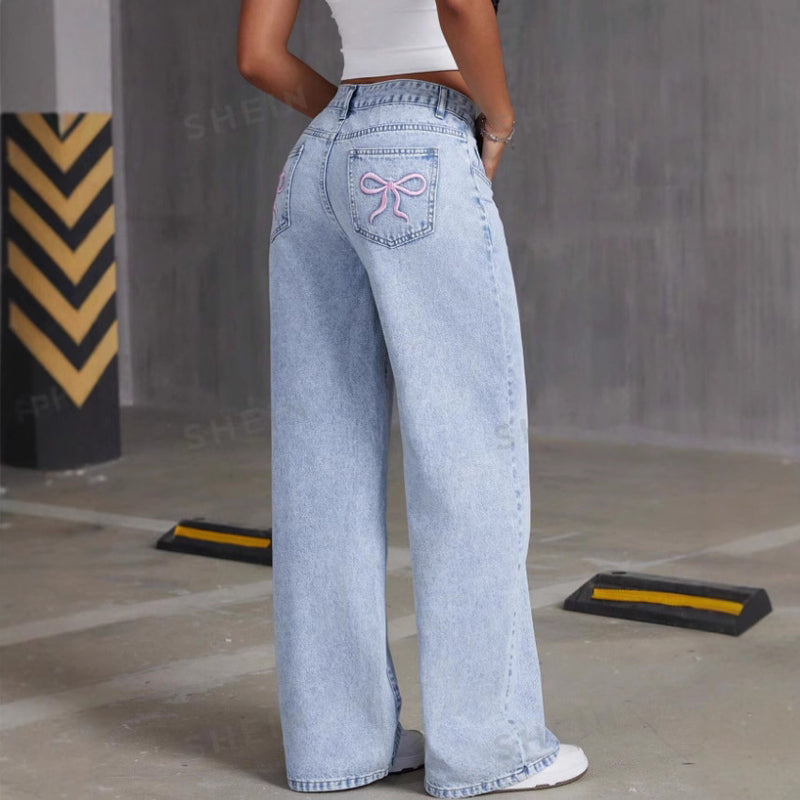Hose Damen hellblau weit geschnitten mit hohem Bund - 5 - Atelier-Zofia