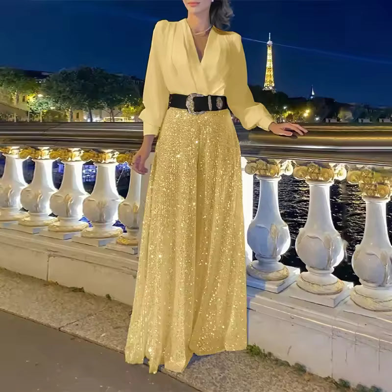 Maxikleid Damen schwarz figurbetont mit V-Ausschnitt und langen Ärmeln - 3 - Atelier-Zofia
