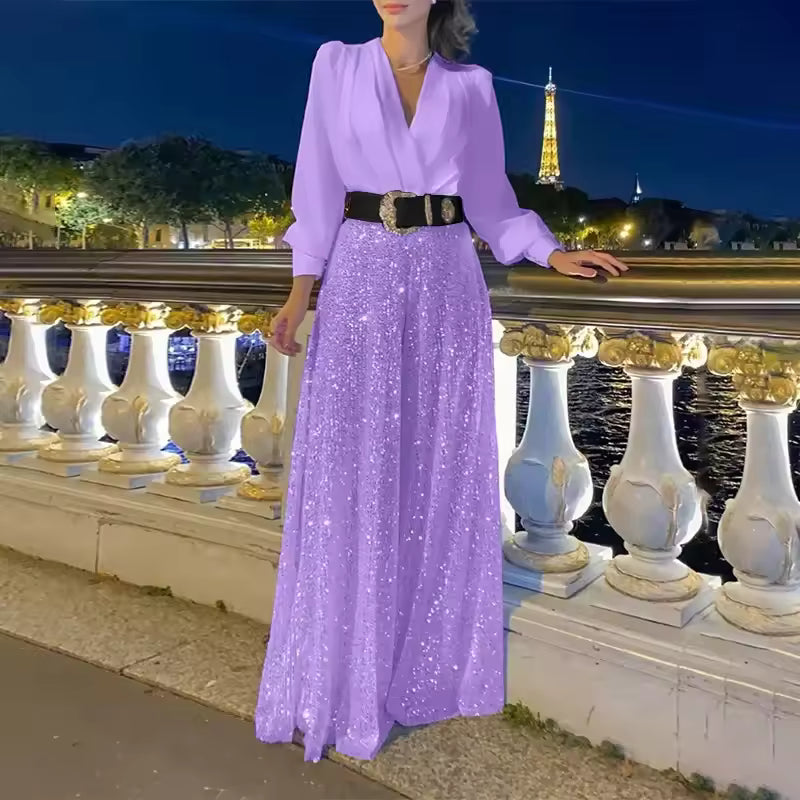 Maxikleid Damen schwarz figurbetont mit V-Ausschnitt und langen Ärmeln - 4 - Atelier-Zofia