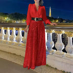 Maxikleid Damen schwarz figurbetont mit V-Ausschnitt und langen Ärmeln - 5 - Atelier-Zofia