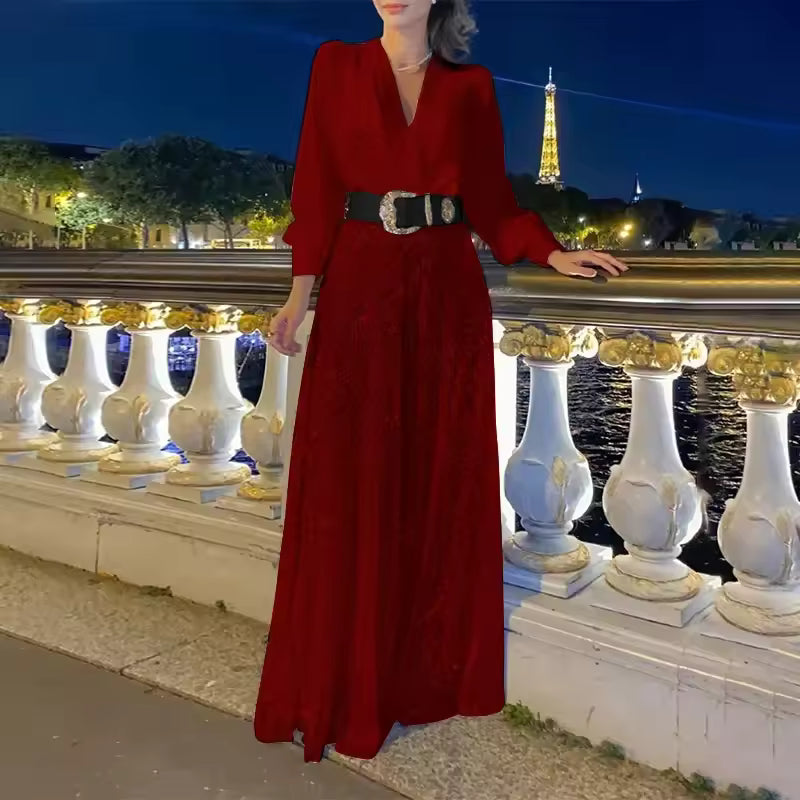 Maxikleid Damen schwarz figurbetont mit V-Ausschnitt und langen Ärmeln - 6 - Atelier-Zofia