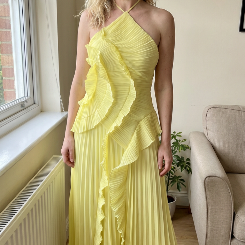 Maxikleid Damen rosa figurbetont mit Rüschen und schulterfrei - 7 - Atelier-Zofia