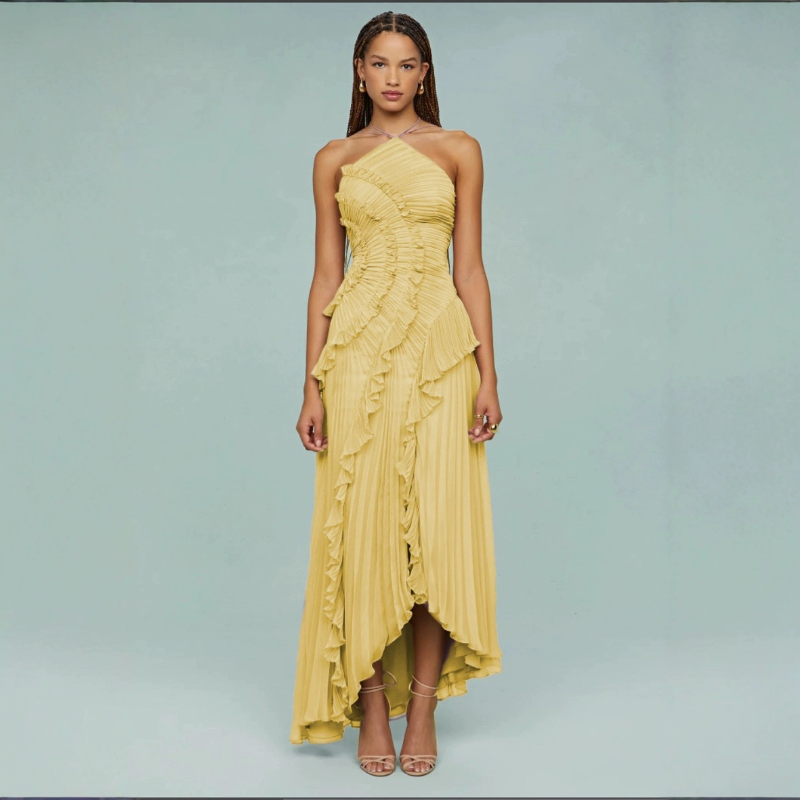 Maxikleid Damen rosa figurbetont mit Rüschen und schulterfrei - 13 - Atelier-Zofia