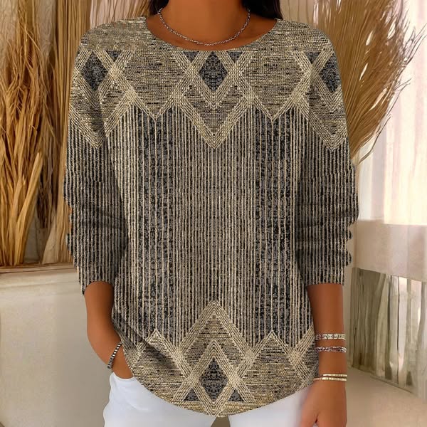 Pullover Damen grau mit geometrischem Muster und langen Ärmeln - 1 - Atelier-Zofia