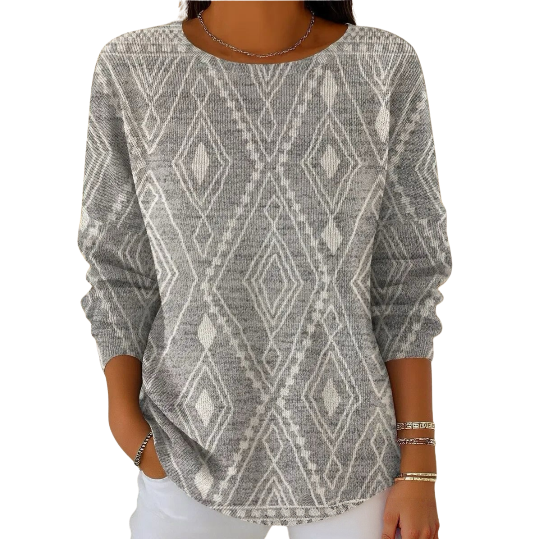 Pullover Damen grau mit geometrischem Muster und langen Ärmeln - 2 - Atelier-Zofia