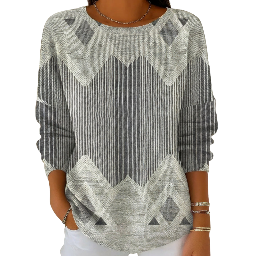 Pullover Damen grau mit geometrischem Muster und langen Ärmeln - 3 - Atelier-Zofia
