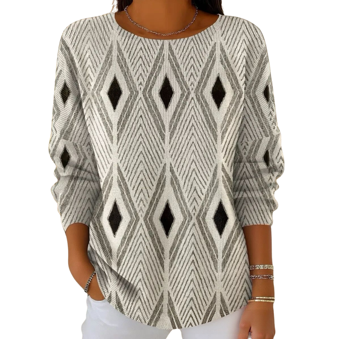 Pullover Damen grau mit geometrischem Muster und langen Ärmeln - 4 - Atelier-Zofia