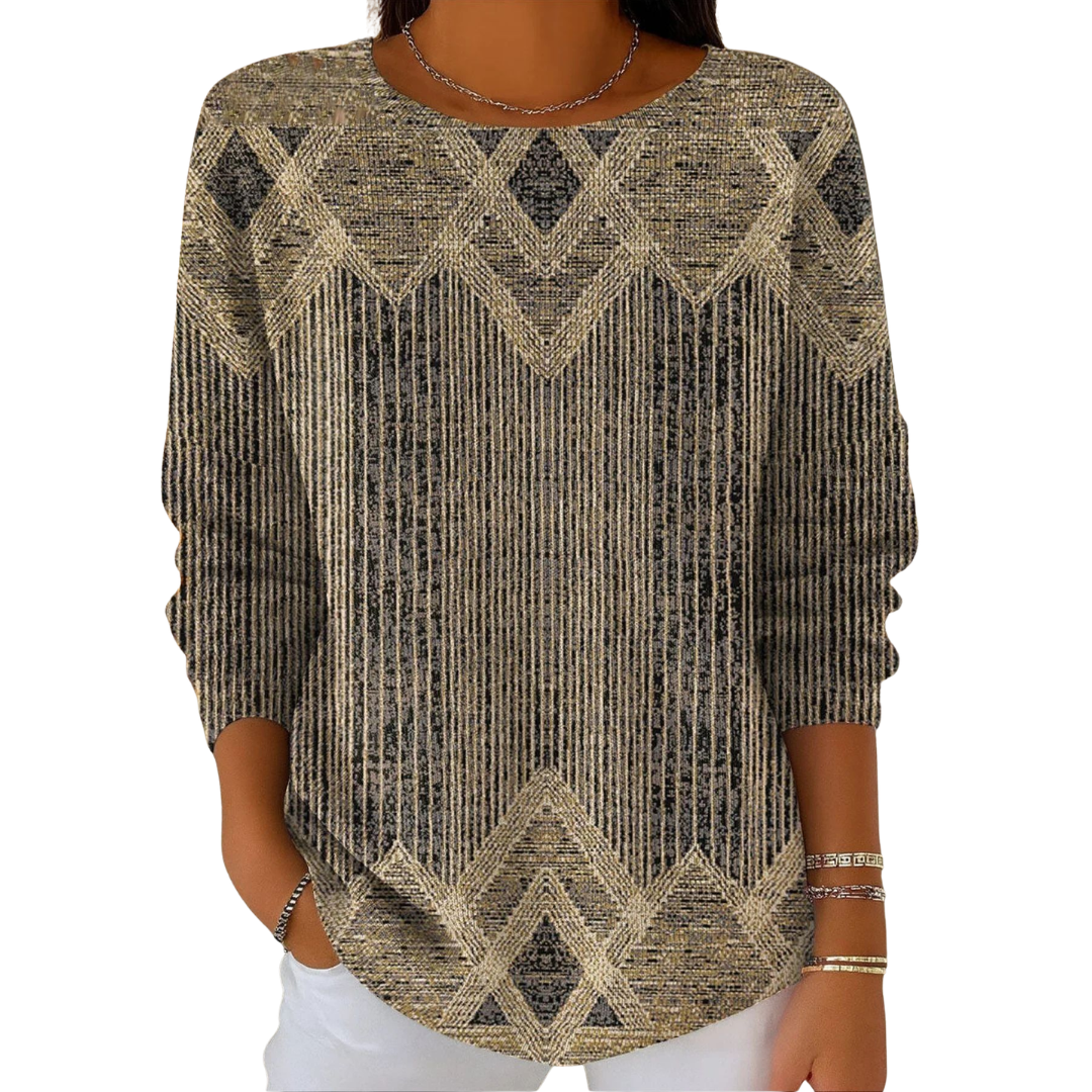 Pullover Damen grau mit geometrischem Muster und langen Ärmeln - 5 - Atelier-Zofia