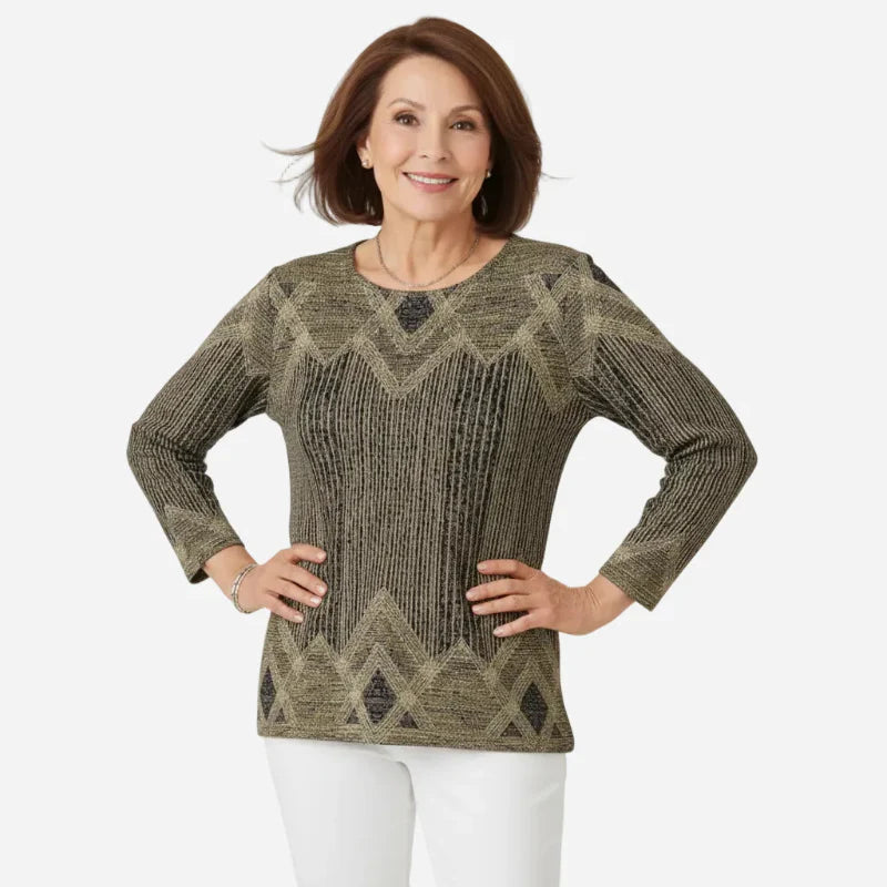 Pullover Damen grau mit geometrischem Muster und langen Ärmeln - 6 - Atelier-Zofia