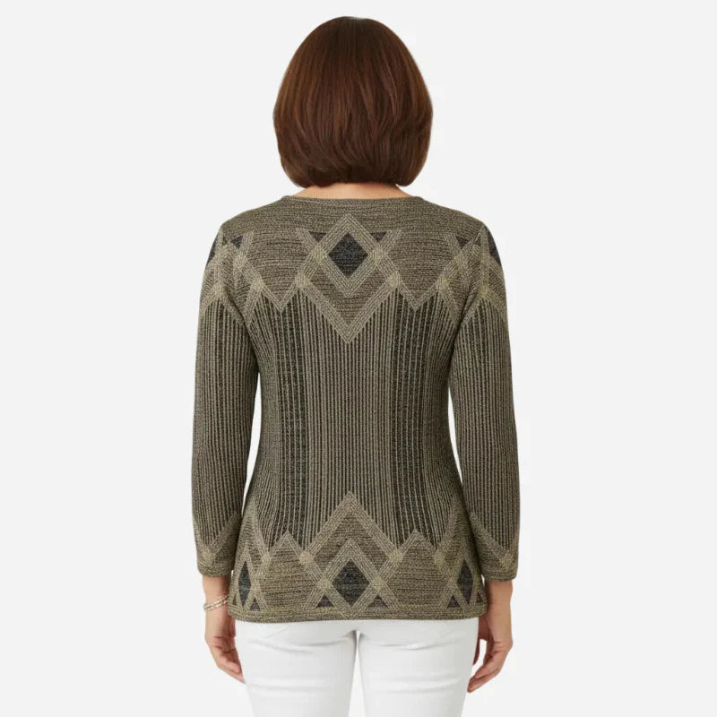 Pullover Damen grau mit geometrischem Muster und langen Ärmeln - 7 - Atelier-Zofia