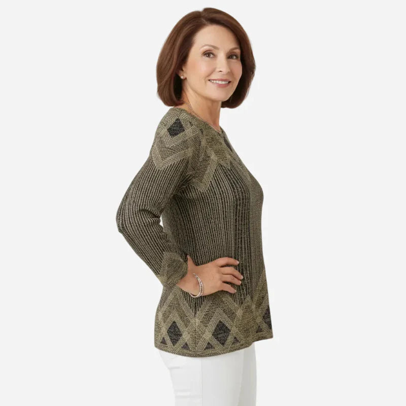 Pullover Damen grau mit geometrischem Muster und langen Ärmeln - 8 - Atelier-Zofia