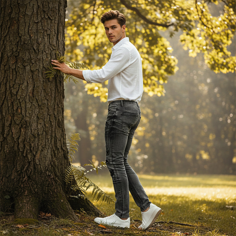 Jeans Herren schwarz Slim-Fit mit Destroyed-Details - 2 - Atelier-Zofia